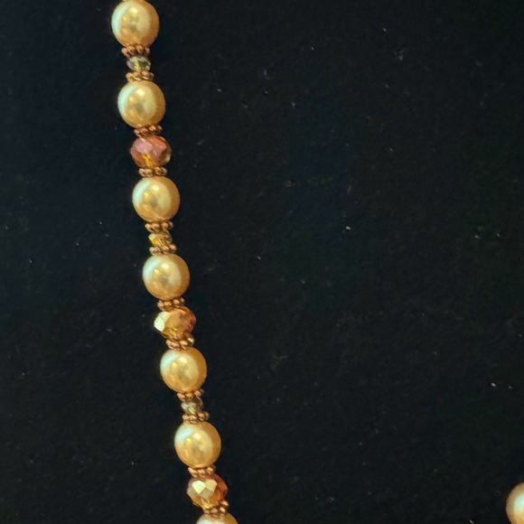 Peach Cameo Necklace & Earring Set with Champagne Pearls & Faceted Crystals - Picture 3 of 8